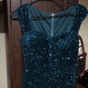 Teal Sequin Sleeveless Dress